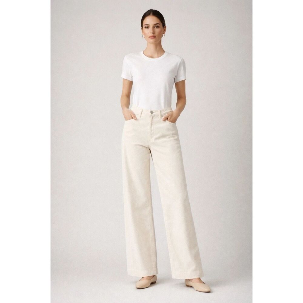 Ann Mashburn Corduroy Pants Cream Wide Leg High Rise Size S NWOT
